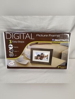 New In Box SmartParts 7" Digital Picture Frame Dark Brown Wood Frame